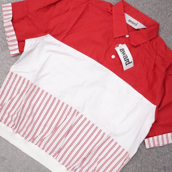 VTG 80s 90s Award Deadstock Large Red White Striped Short Sleeve Collared Shirt - Picture 7 of 9
